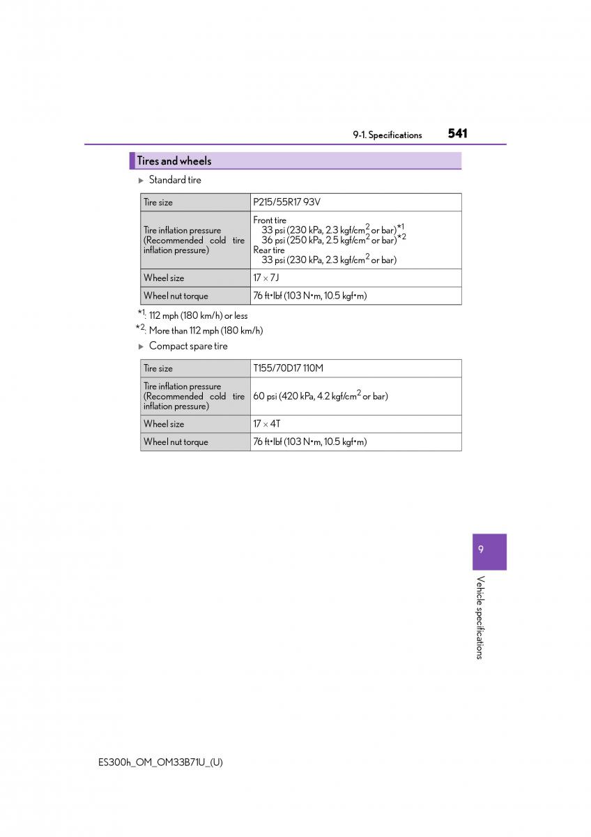 Lexus ES300h VI 6 XV60 owners manual / page 541