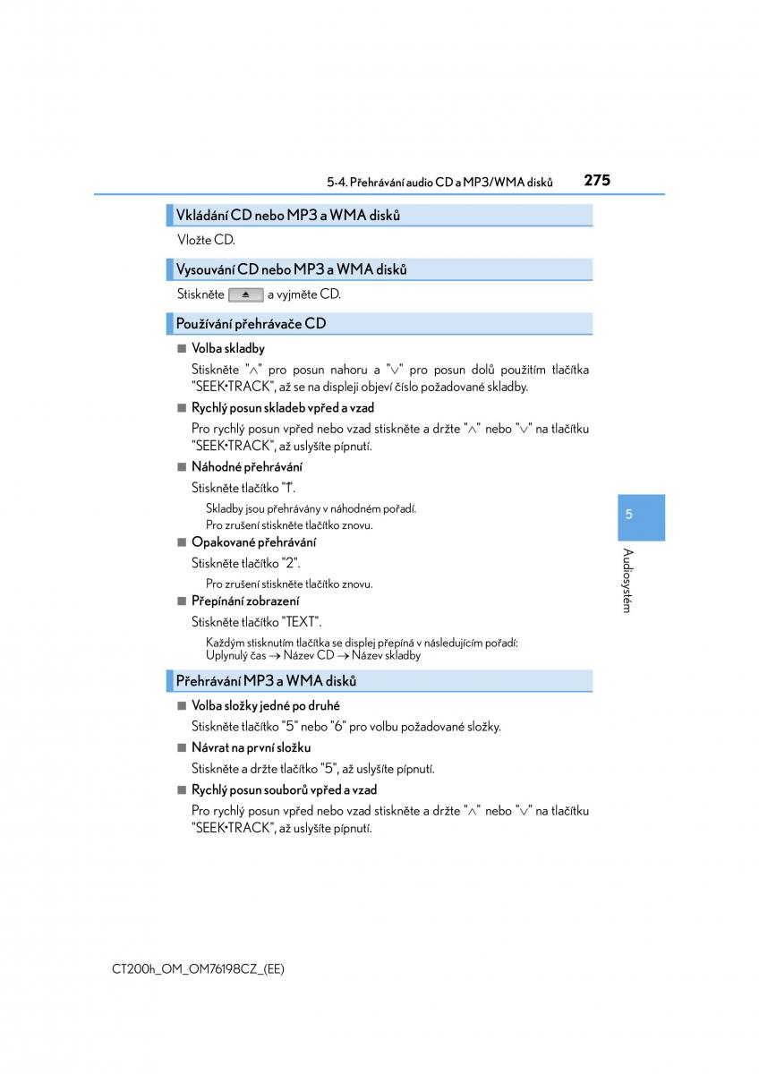 Lexus CT200h navod k obsludze / page 275
