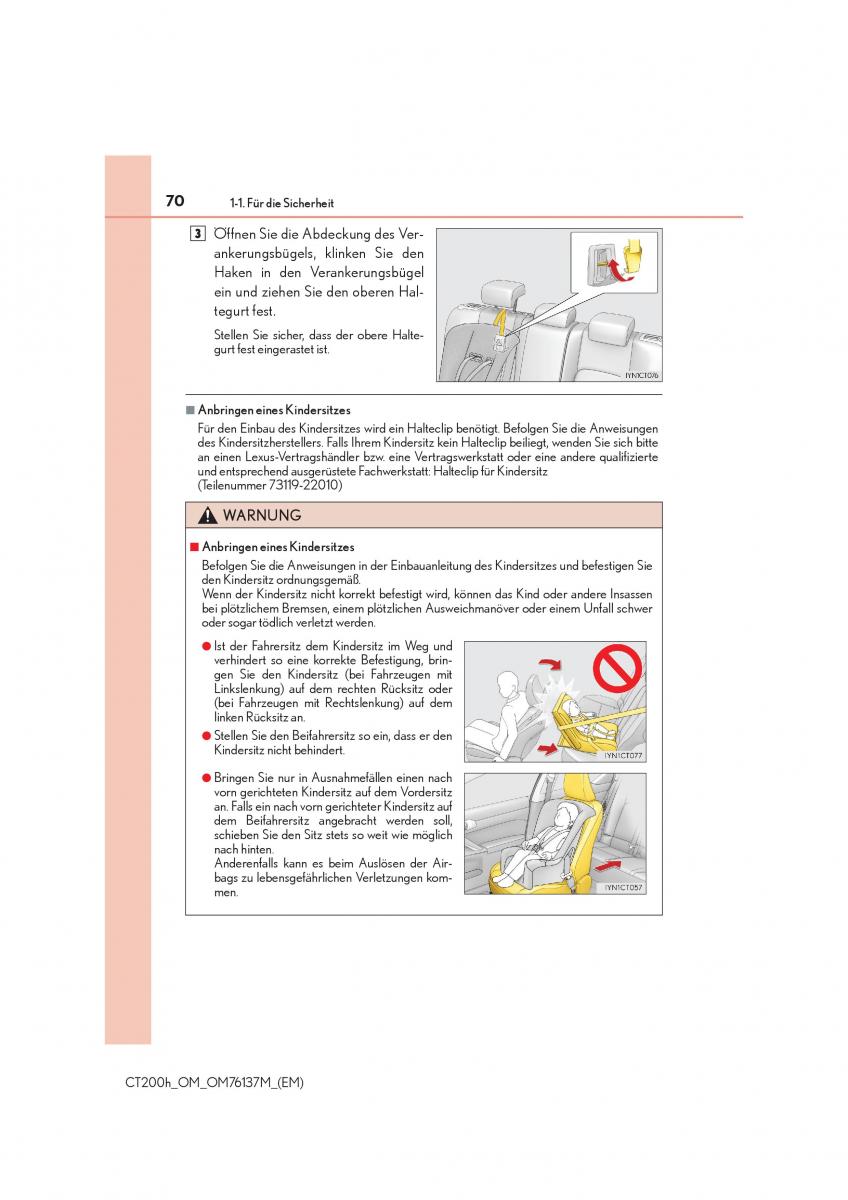 Lexus CT200h Handbuch / page 70