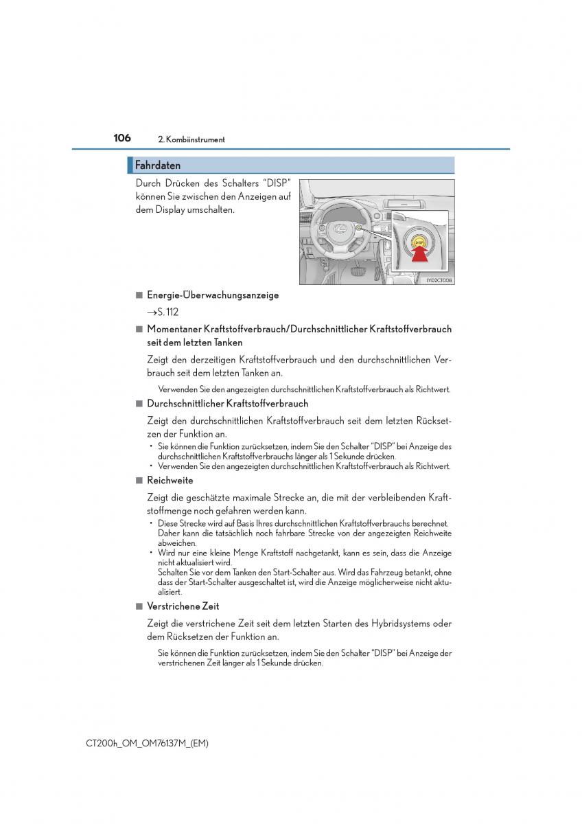 Lexus CT200h Handbuch / page 106