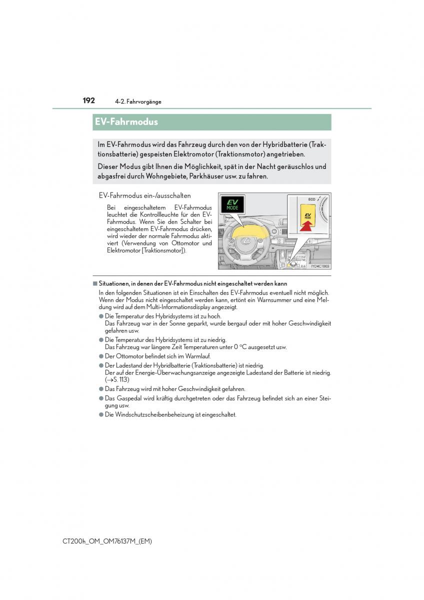 Lexus CT200h Handbuch / page 192