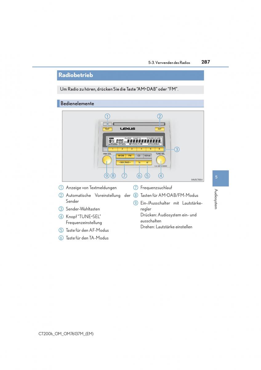 Lexus CT200h Handbuch / page 287