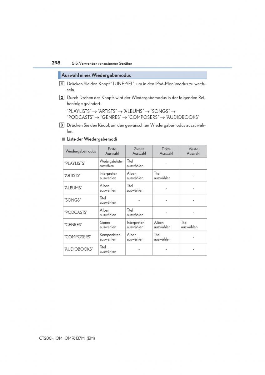 Lexus CT200h Handbuch / page 298
