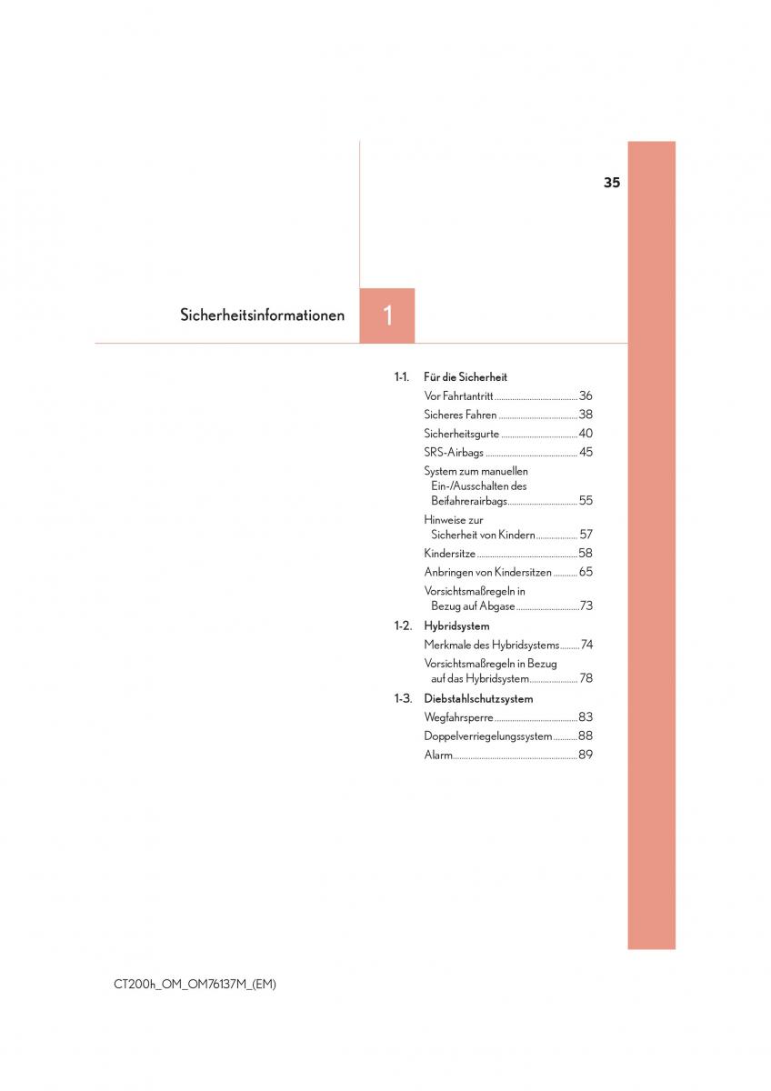 Lexus CT200h Handbuch / page 35