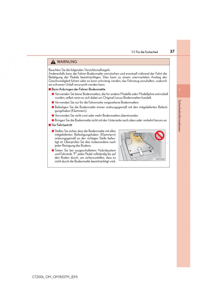 Lexus CT200h Handbuch / page 37