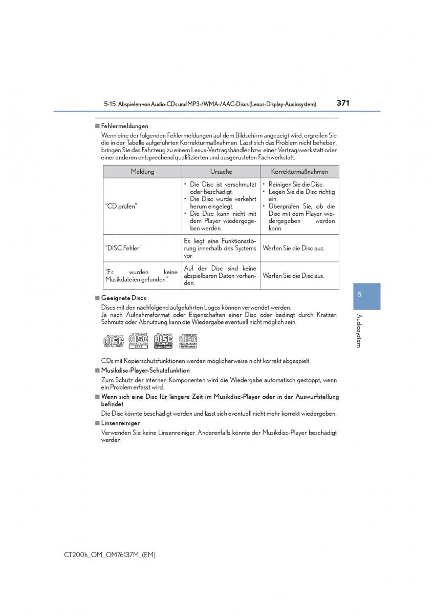 Lexus CT200h Handbuch / page 371