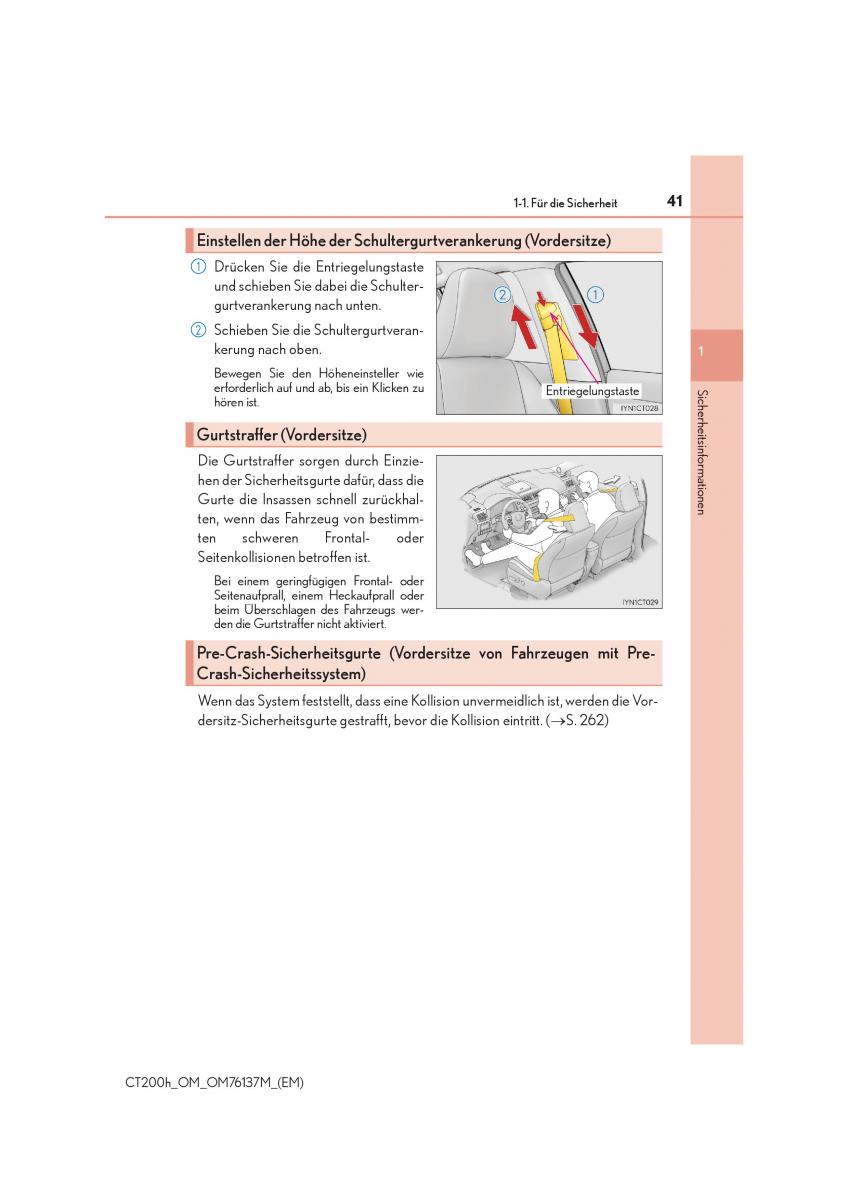 Lexus CT200h Handbuch / page 41