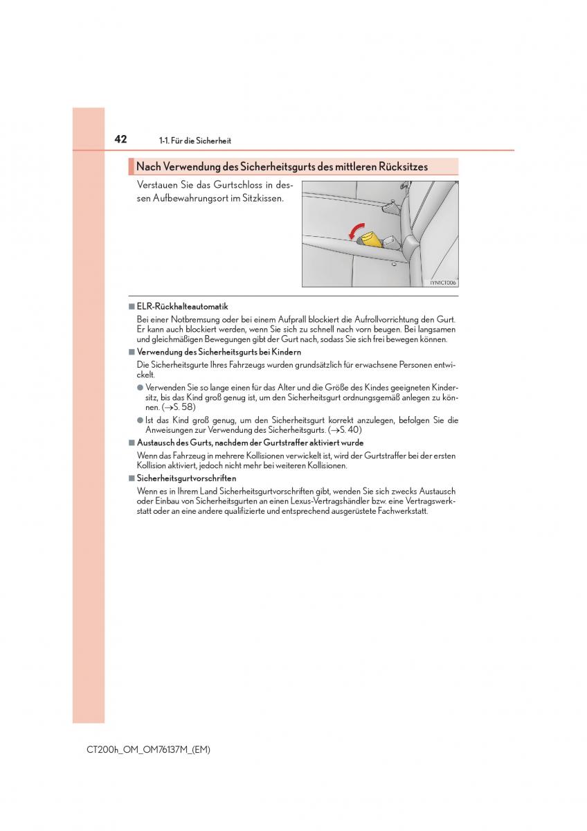 Lexus CT200h Handbuch / page 42