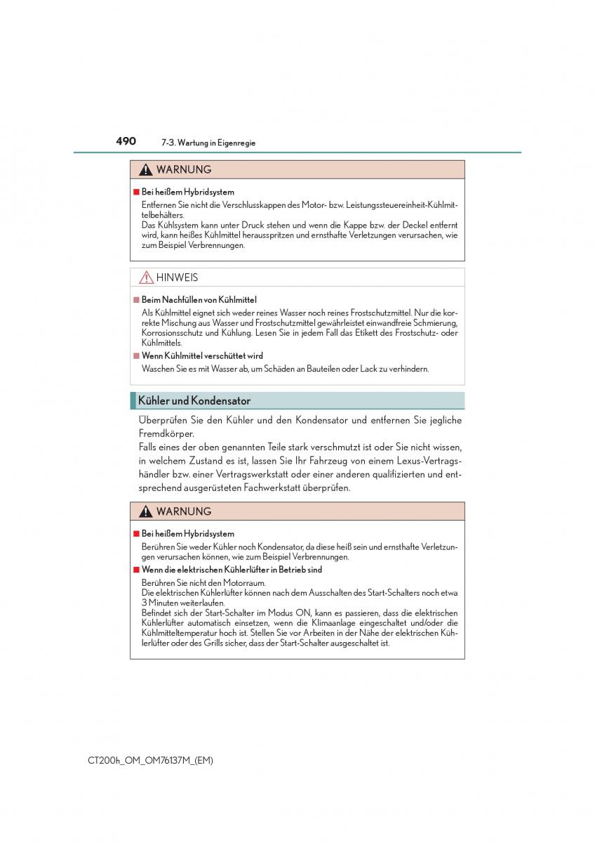 Lexus CT200h Handbuch / page 490