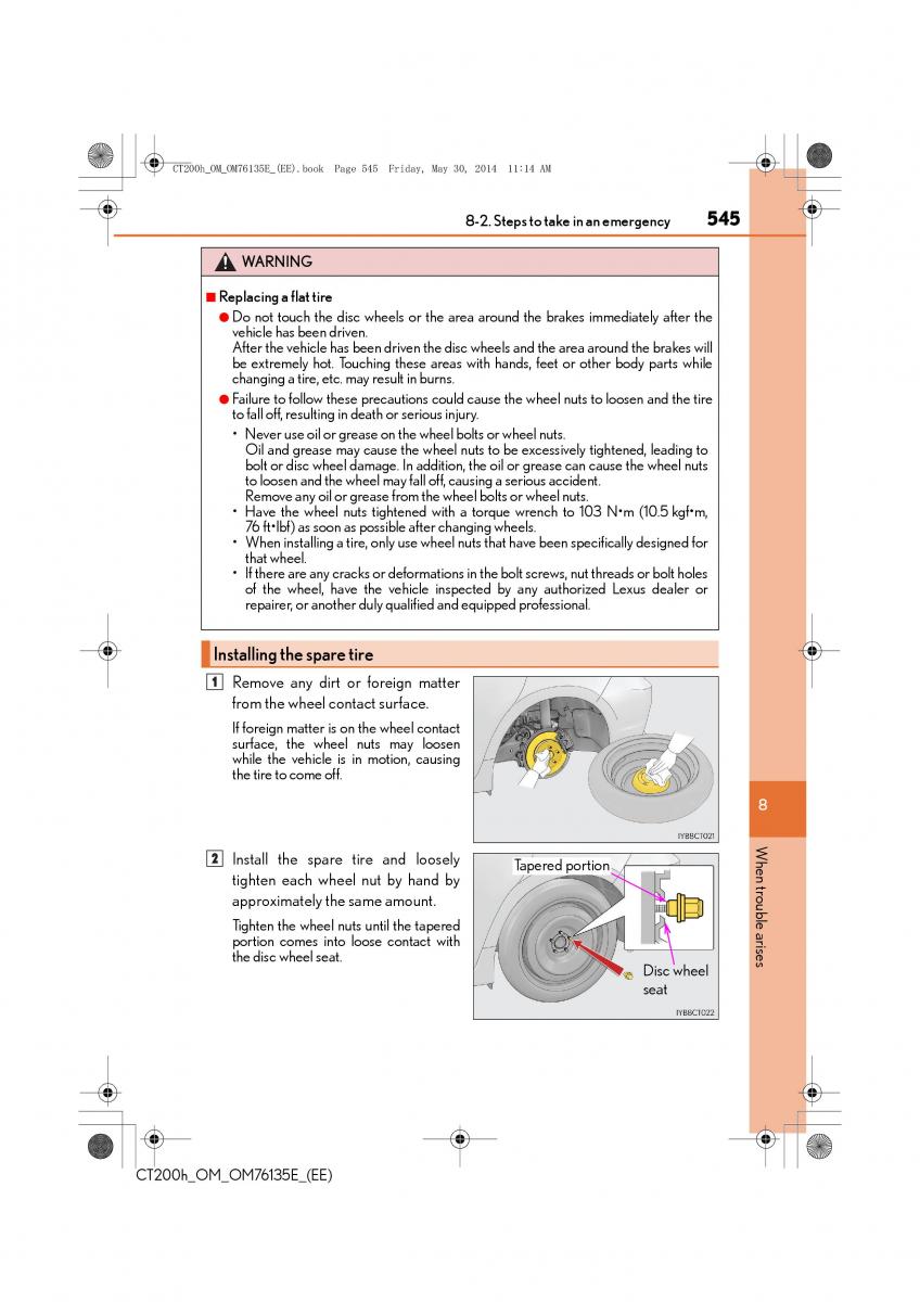 Lexus CT200h owners manual / page 545