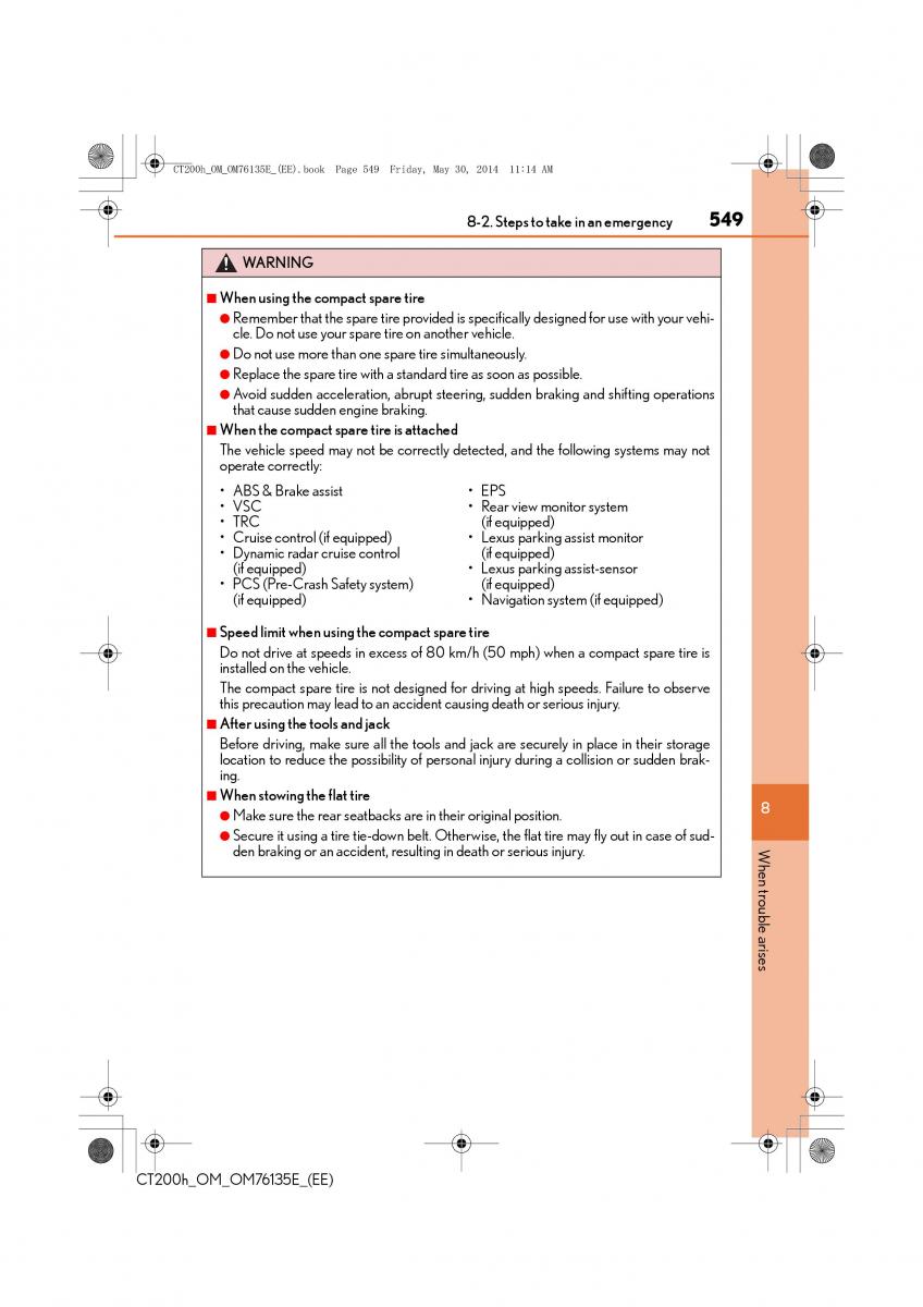 Lexus CT200h owners manual / page 549