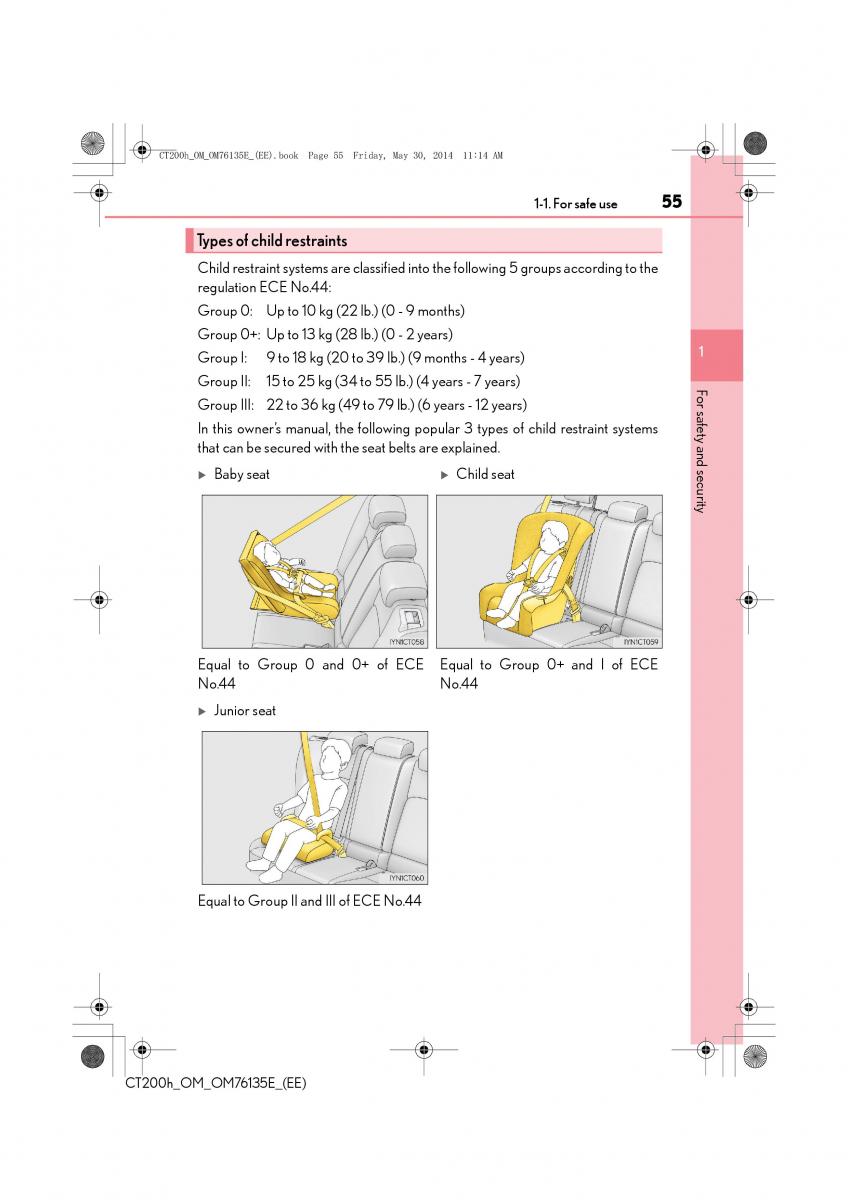 Lexus CT200h owners manual / page 55