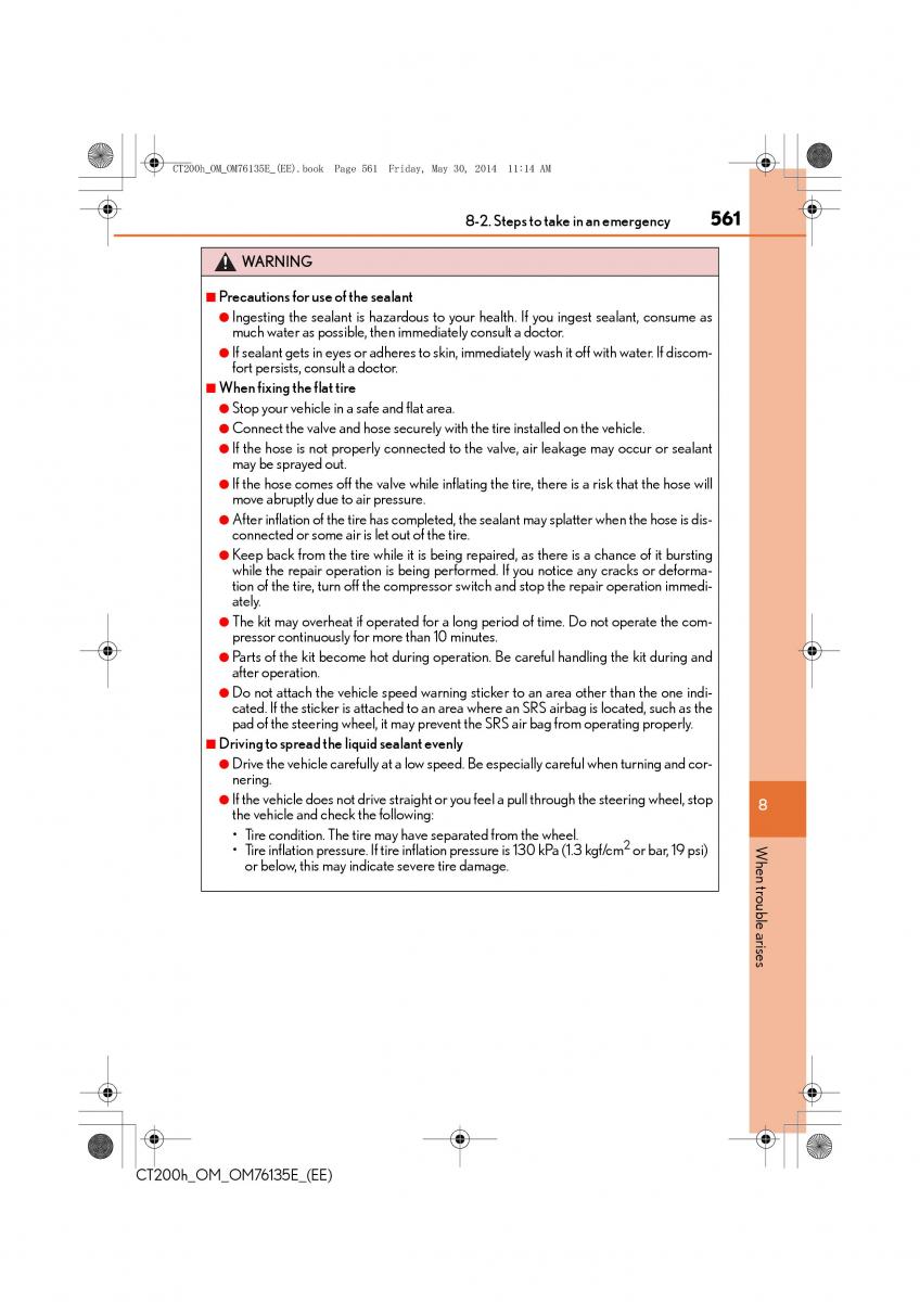 Lexus CT200h owners manual / page 561