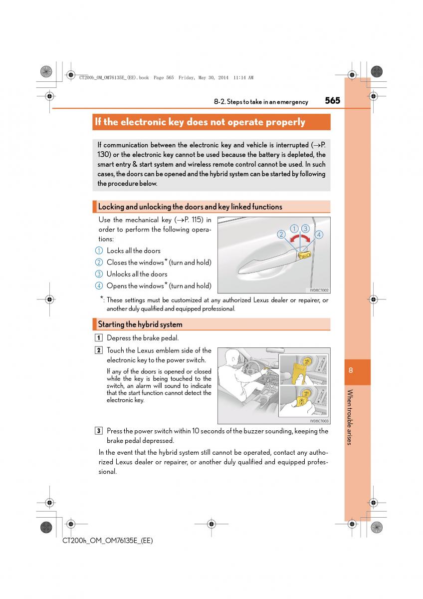 Lexus CT200h owners manual / page 565