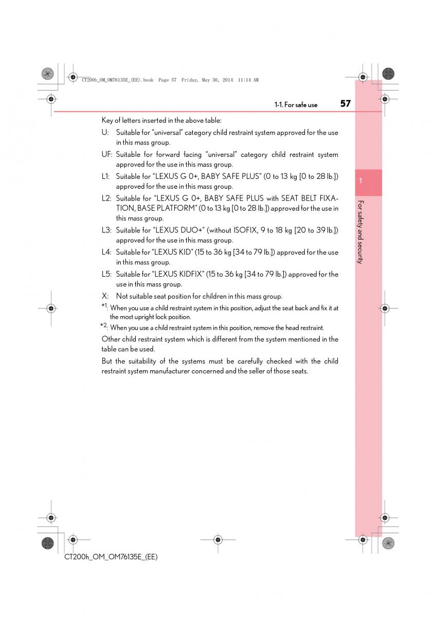 Lexus CT200h owners manual / page 57