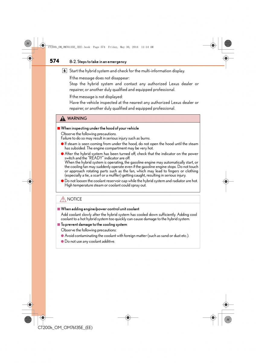 Lexus CT200h owners manual / page 574