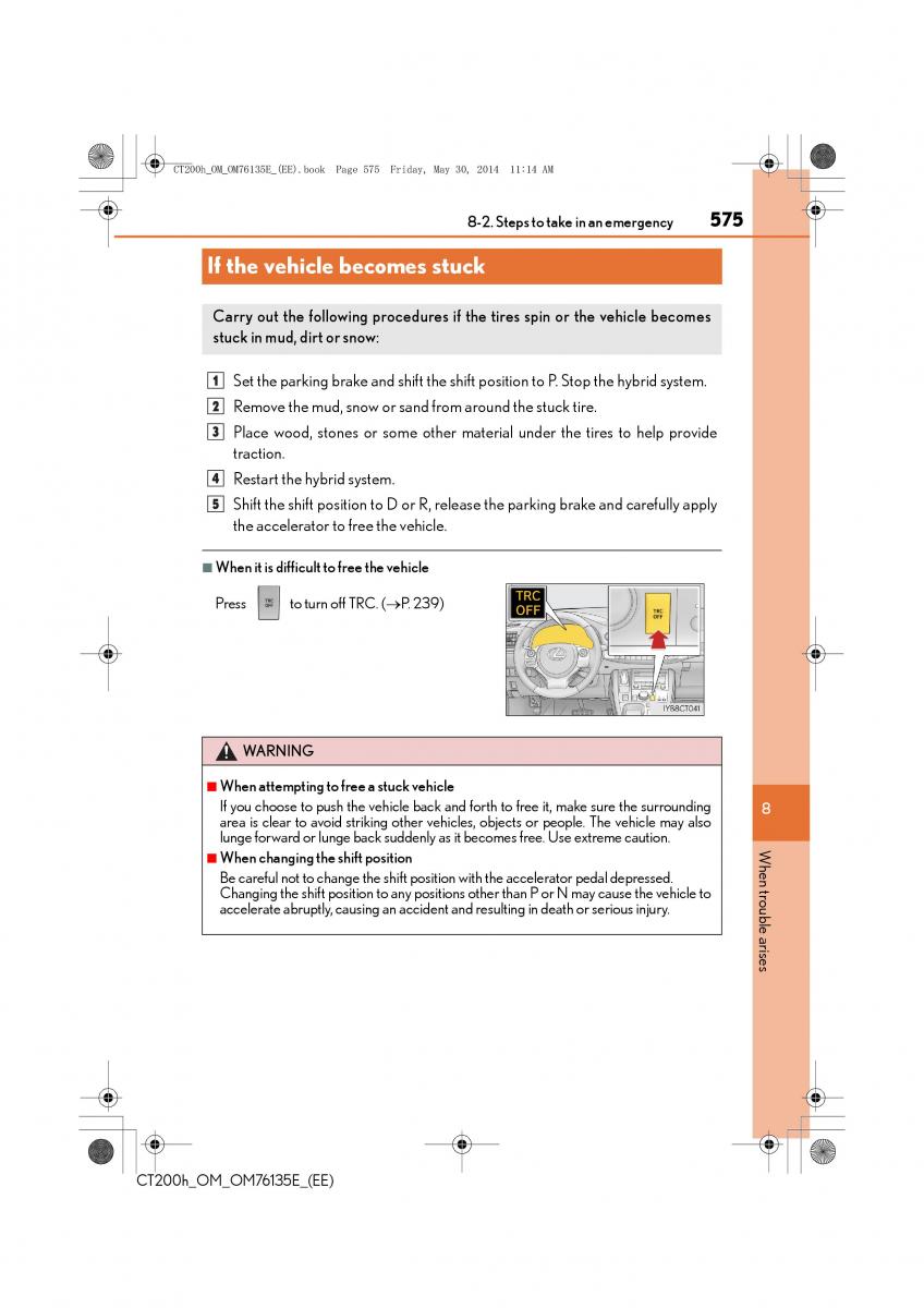 Lexus CT200h owners manual / page 575