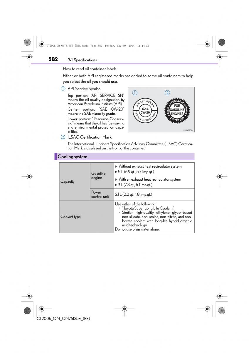 Lexus CT200h owners manual / page 582