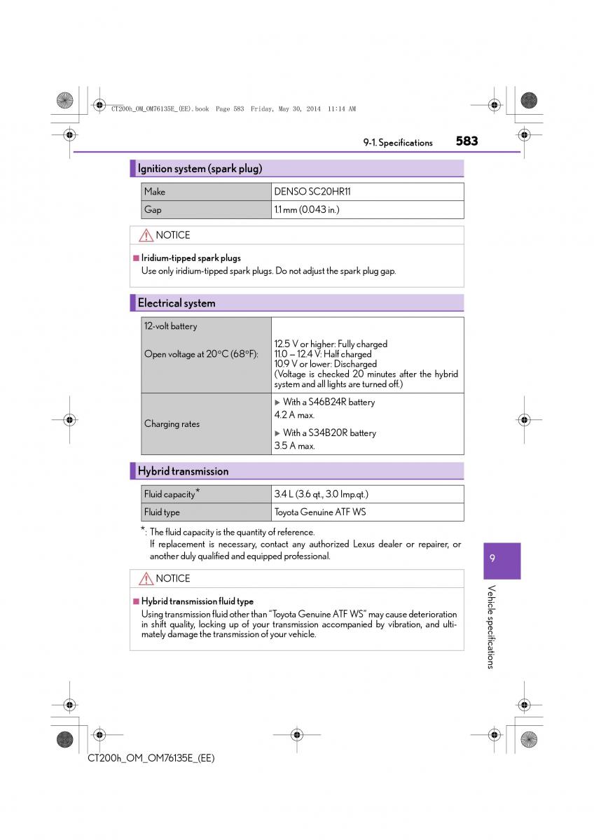 Lexus CT200h owners manual / page 583