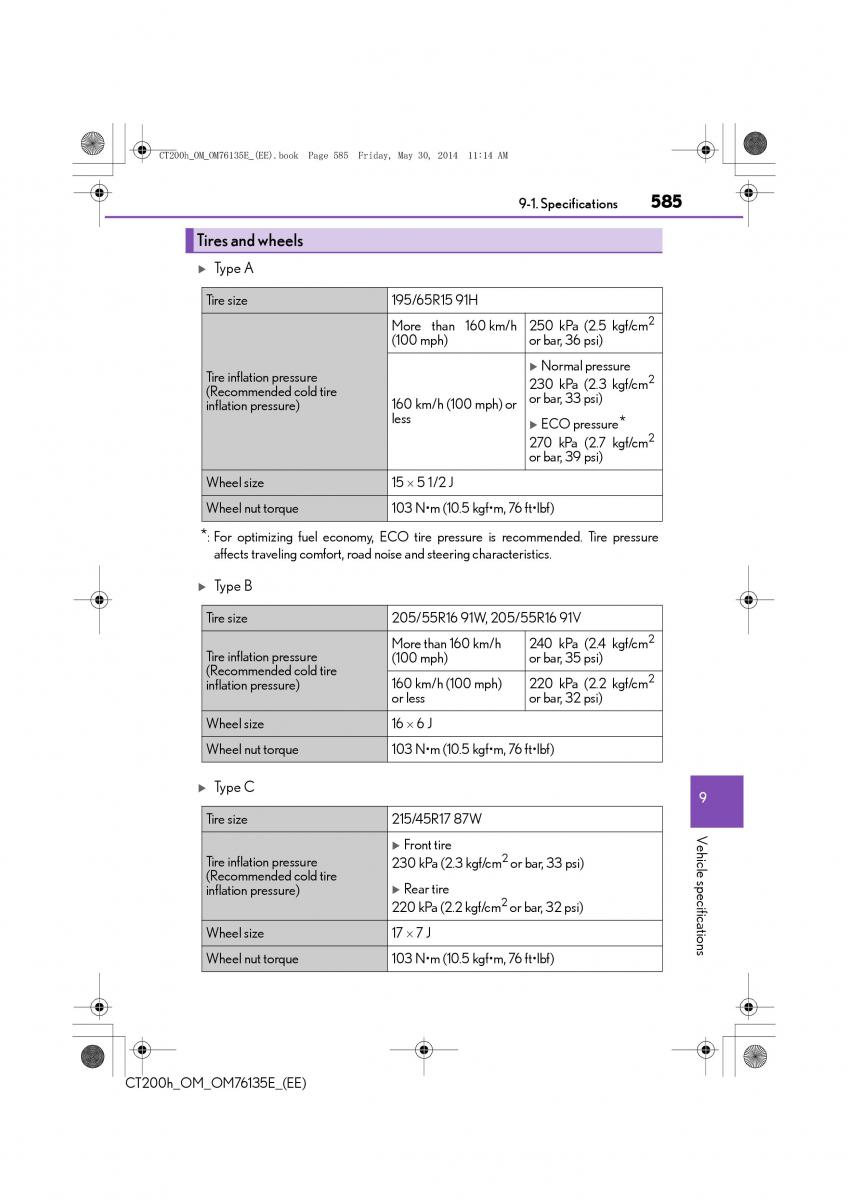 Lexus CT200h owners manual / page 585