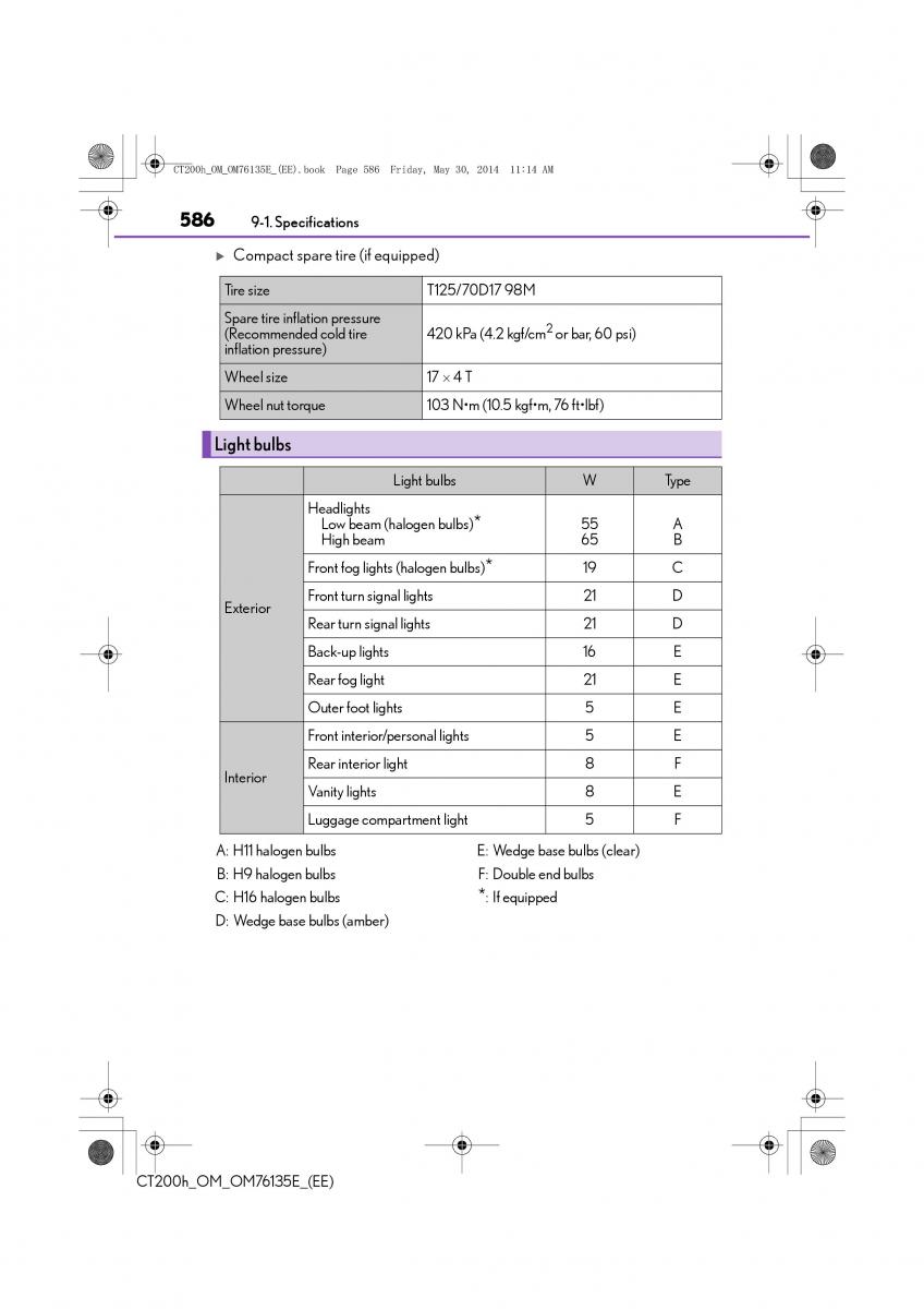 Lexus CT200h owners manual / page 586