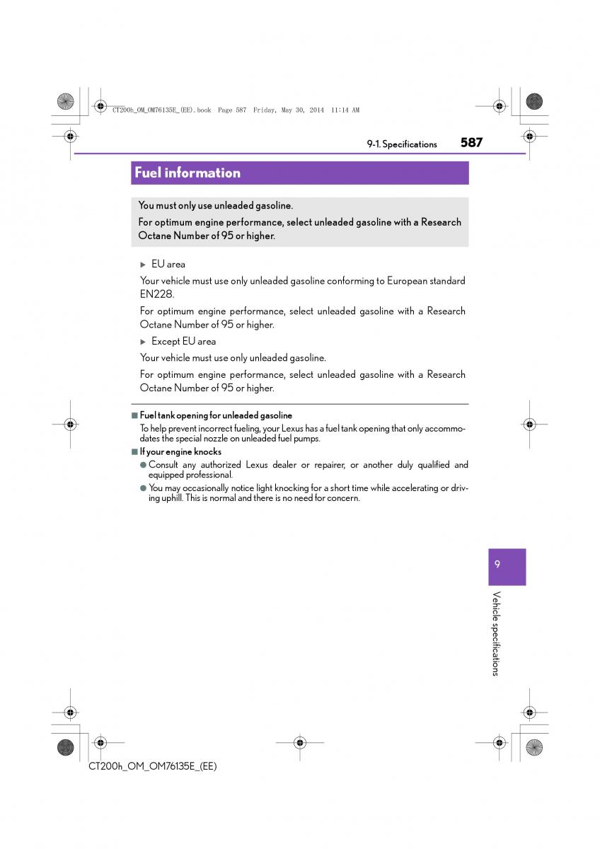 Lexus CT200h owners manual / page 587