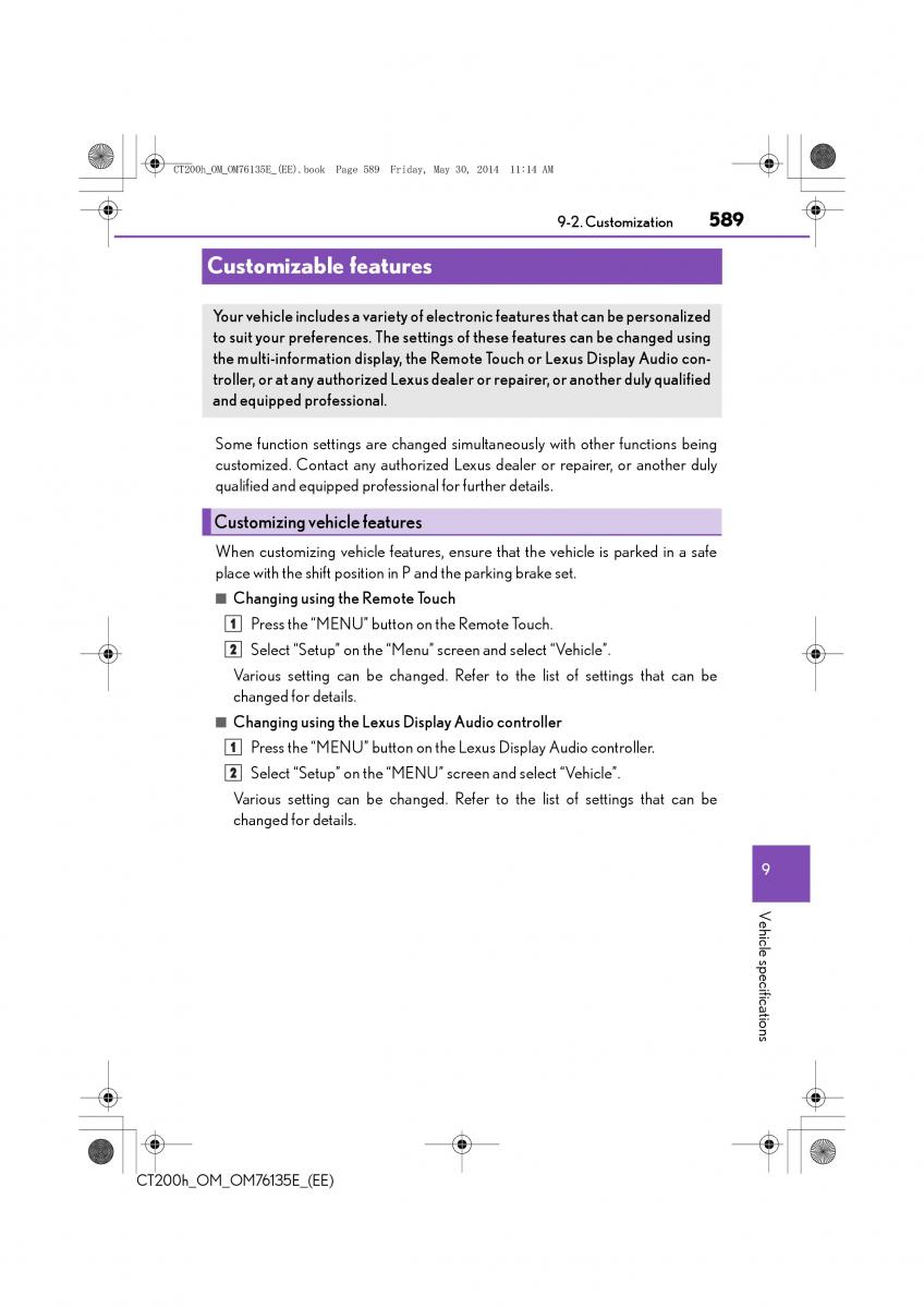 Lexus CT200h owners manual / page 589