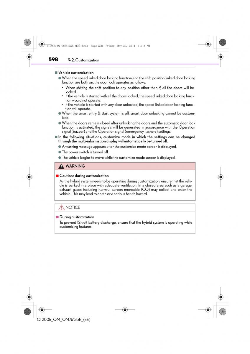 Lexus CT200h owners manual / page 598