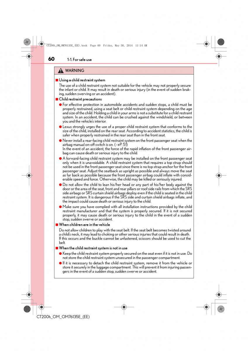 Lexus CT200h owners manual / page 60