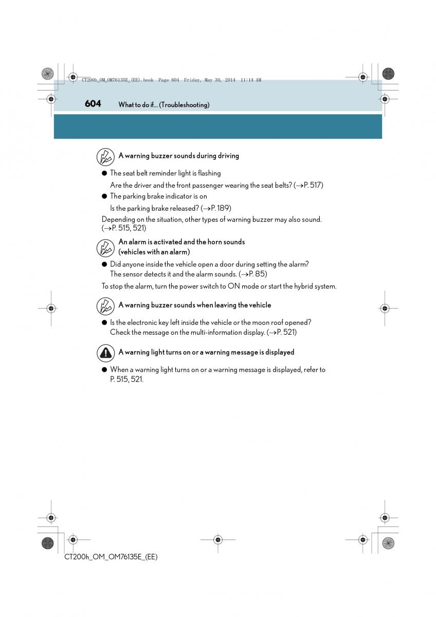 Lexus CT200h owners manual / page 604