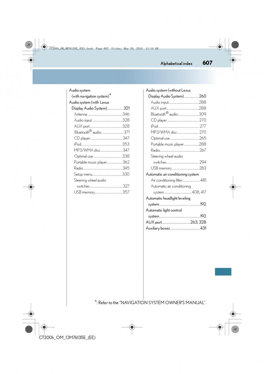 Lexus CT200h owners manual / page 607