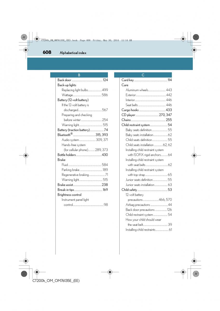 Lexus CT200h owners manual / page 608