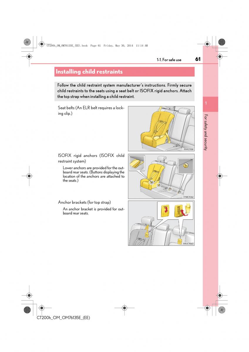 Lexus CT200h owners manual / page 61