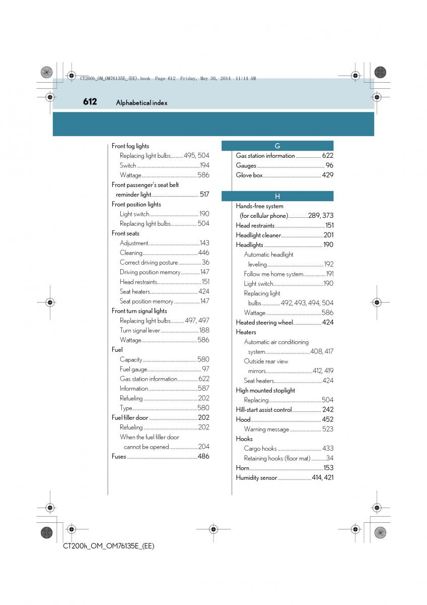 Lexus CT200h owners manual / page 612