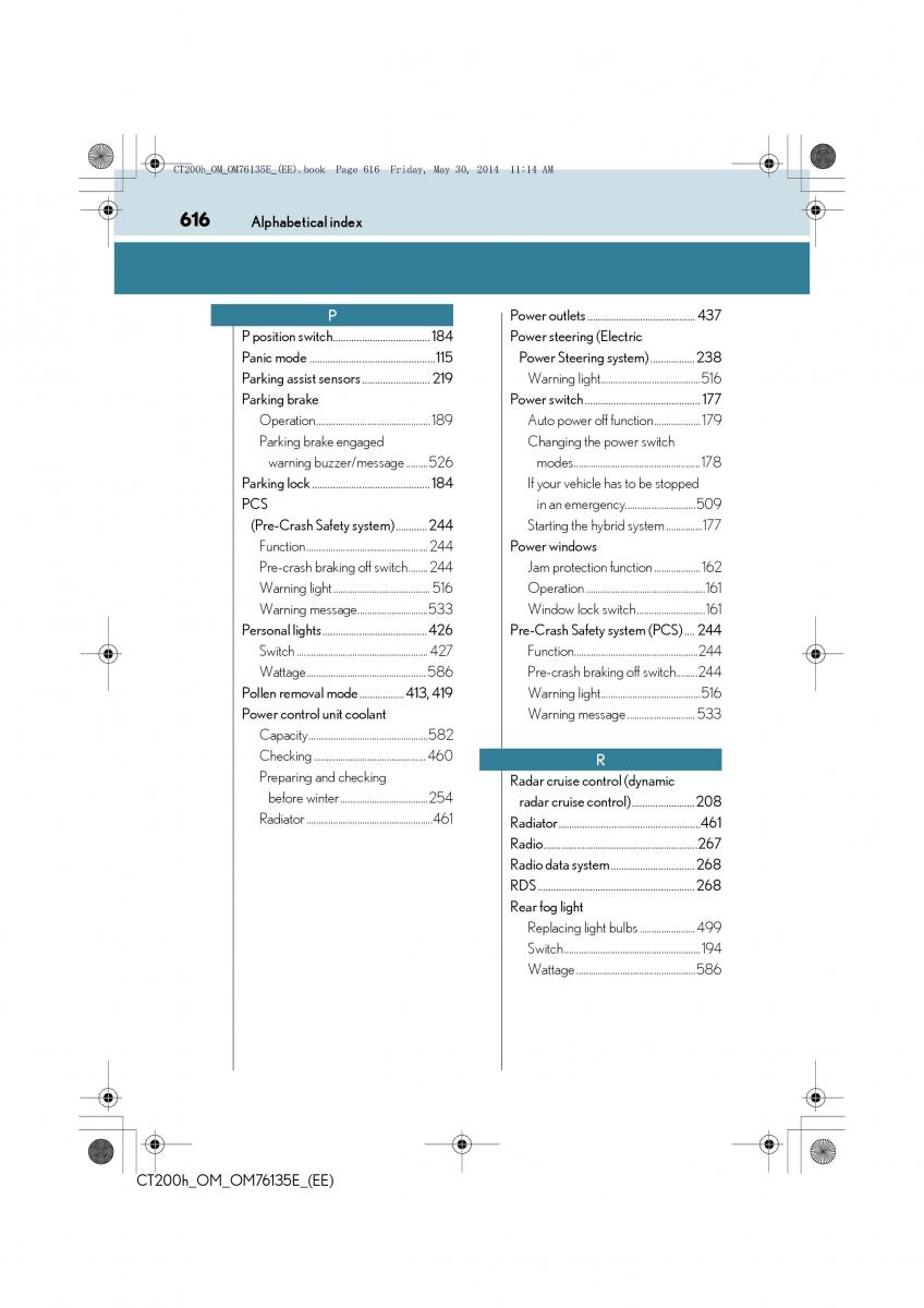 Lexus CT200h owners manual / page 616