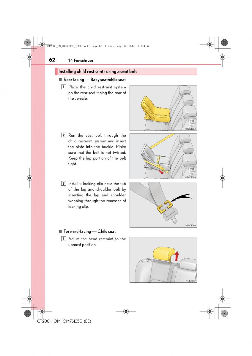 Lexus CT200h owners manual / page 62