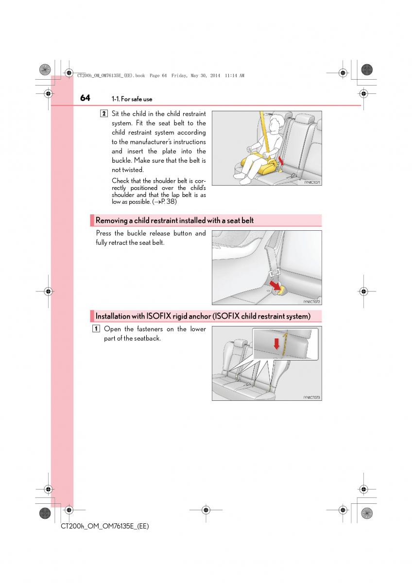 Lexus CT200h owners manual / page 64