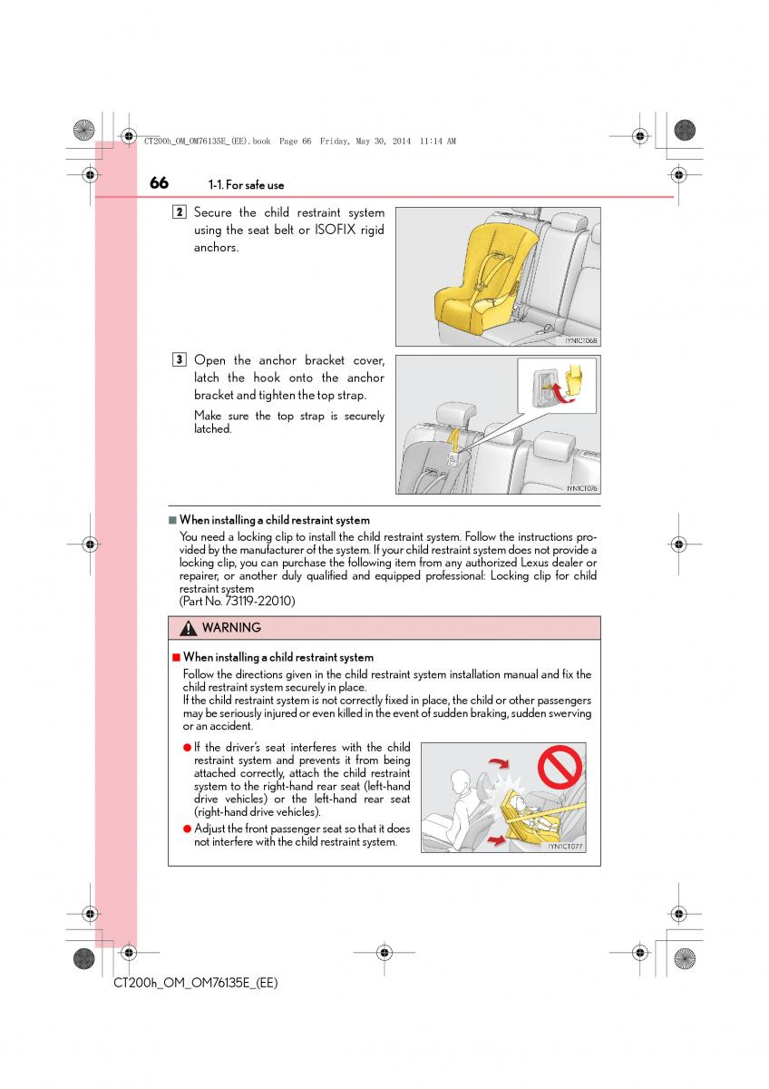 Lexus CT200h owners manual / page 66