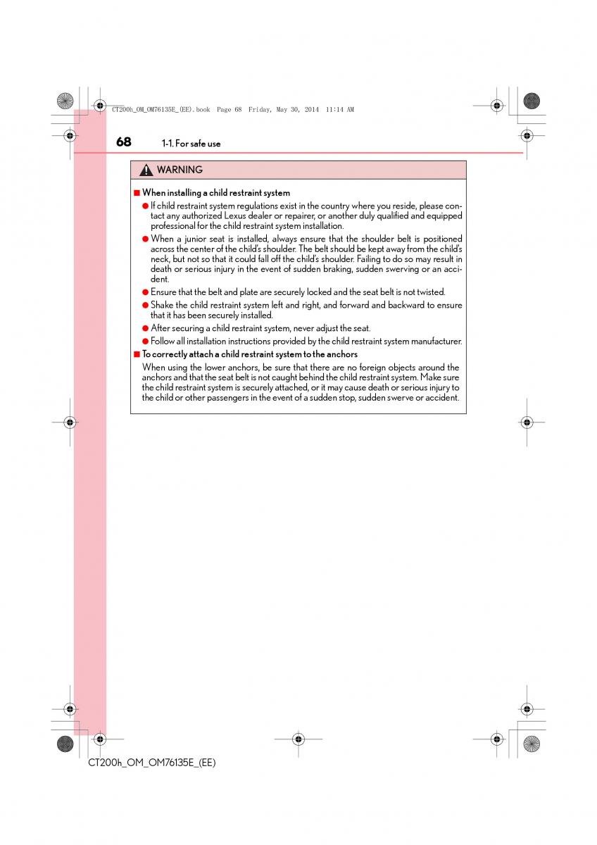 Lexus CT200h owners manual / page 68