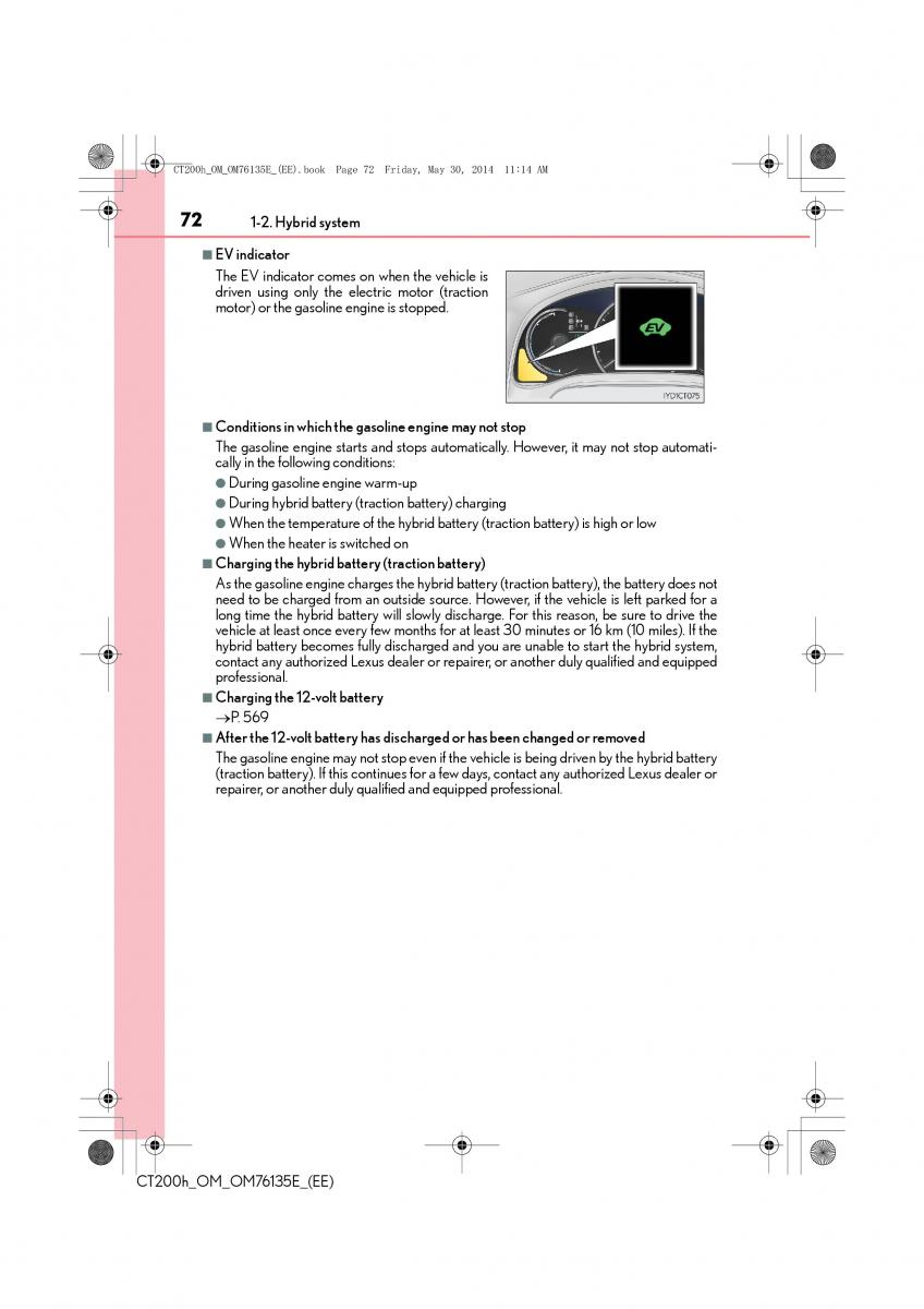 Lexus CT200h owners manual / page 72