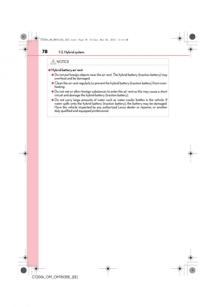 Lexus CT200h owners manual / page 78