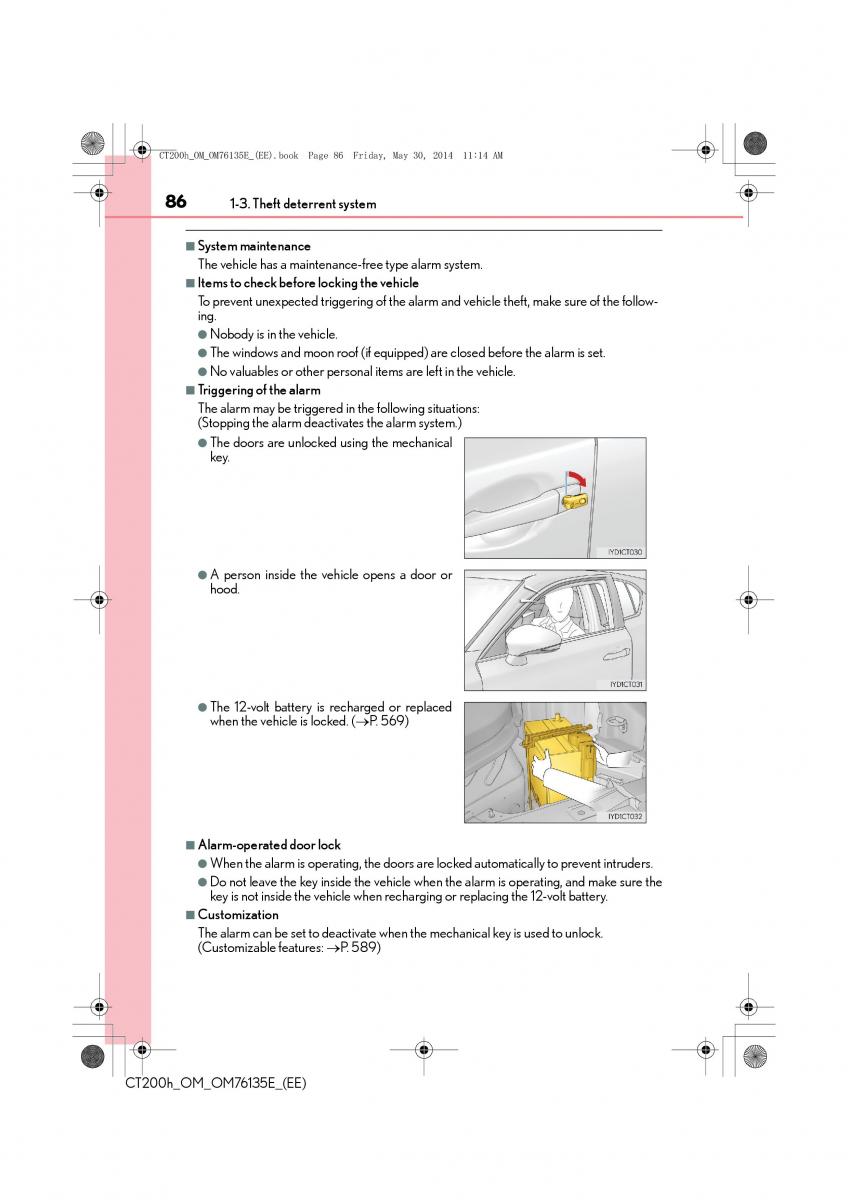 Lexus CT200h owners manual / page 86