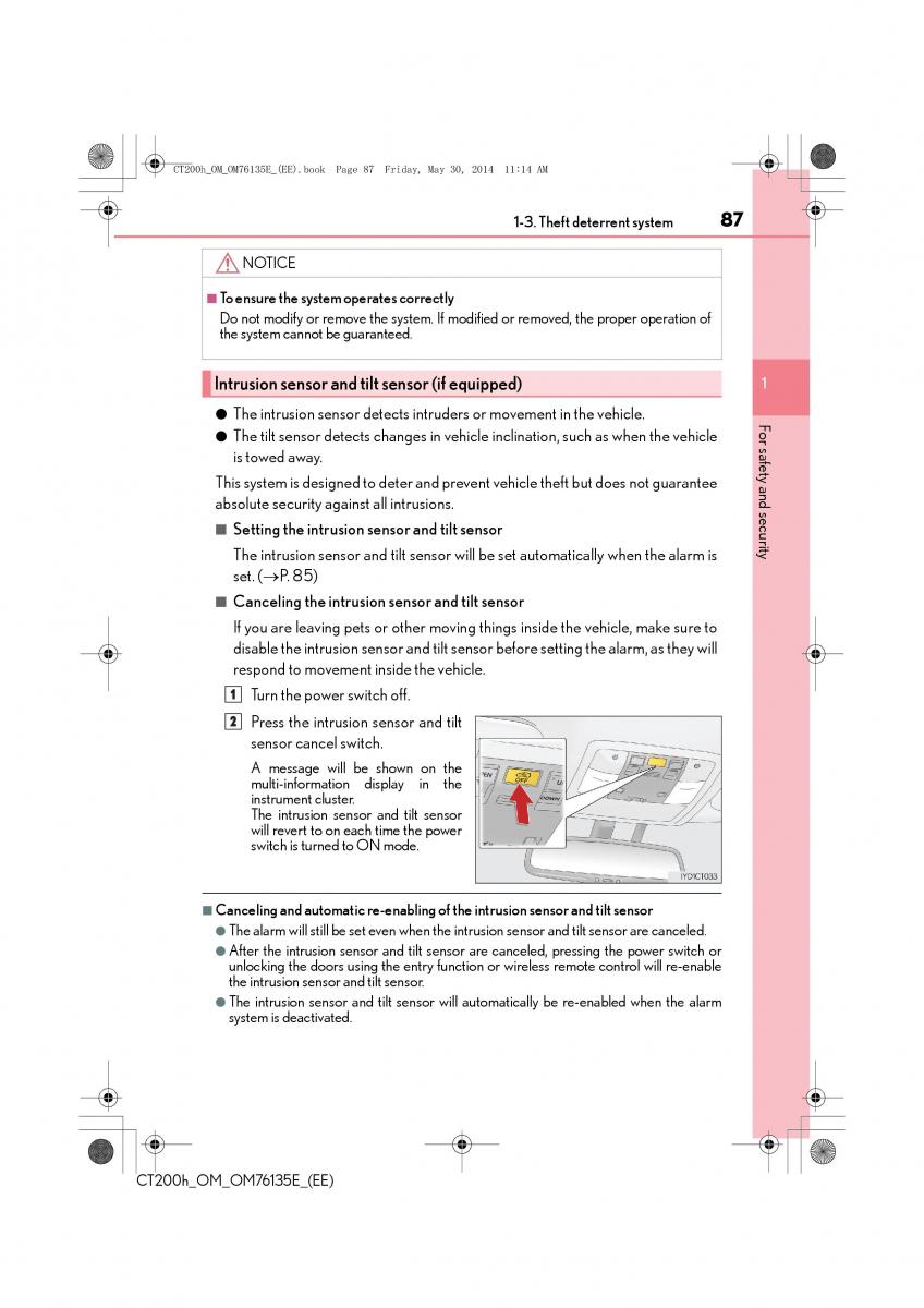 Lexus CT200h owners manual / page 87