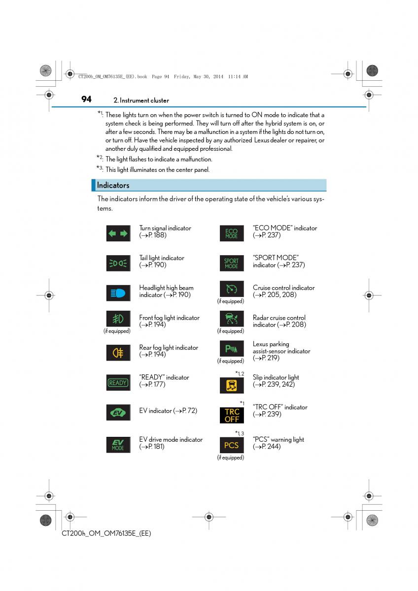 Lexus CT200h owners manual / page 94