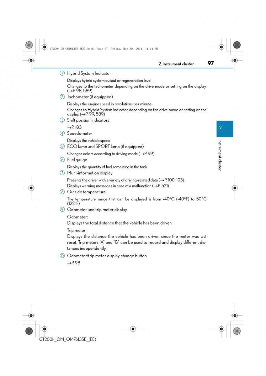 Lexus CT200h owners manual / page 97