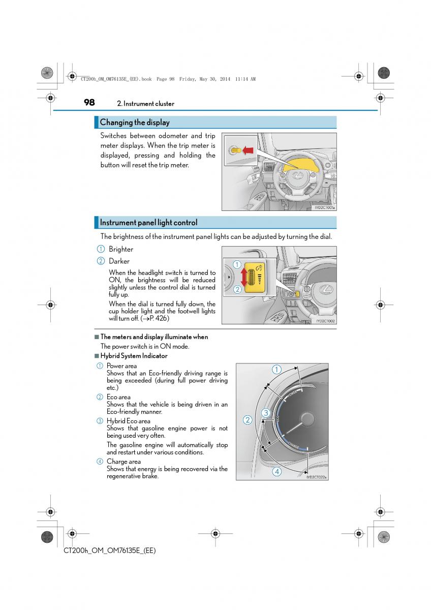 Lexus CT200h owners manual / page 98