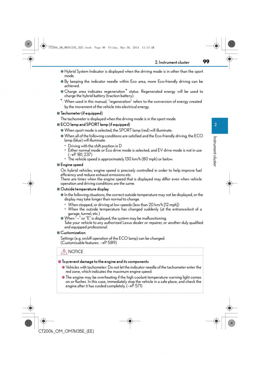 Lexus CT200h owners manual / page 99