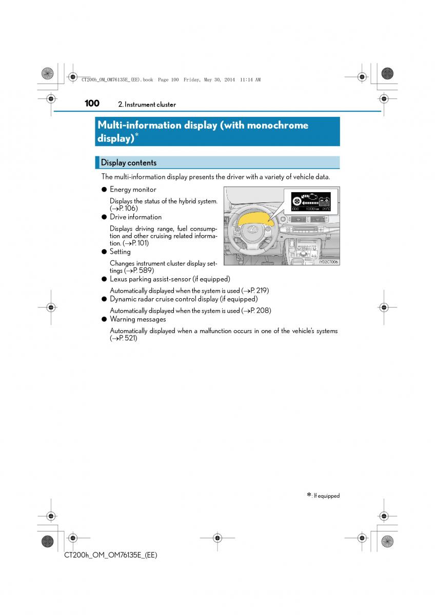 Lexus CT200h owners manual / page 100