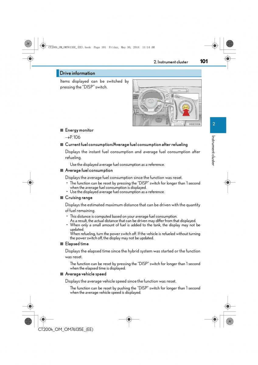 Lexus CT200h owners manual / page 101