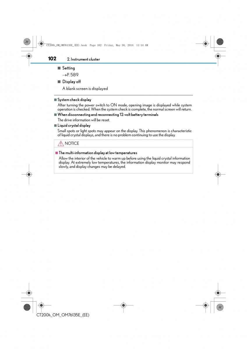 Lexus CT200h owners manual / page 102